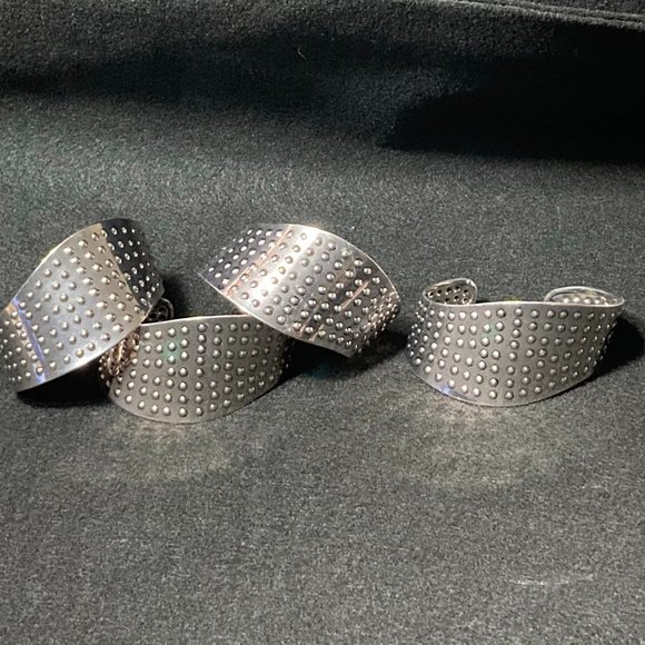Set of 4 Silver Toned Light Studded Cuff Bracelets - Picture 1 of 14